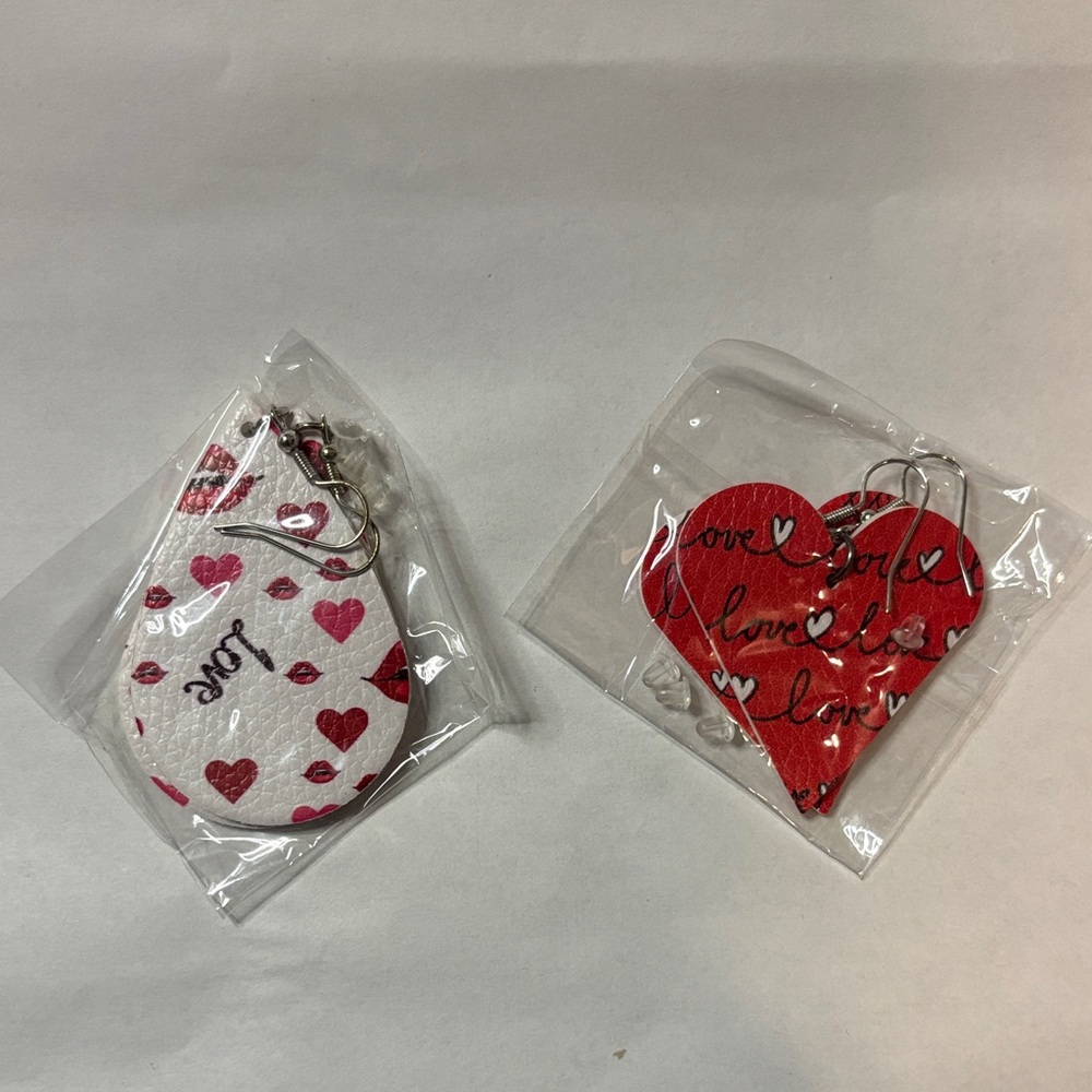 Faux Leather Earrings Heart-Shaped Earrings with Love Print